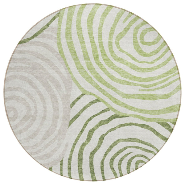 HomeRoots 5' Abstract Artichoke Green & Fern Green Washable Area Rug for Indoor/Outdoor Versatile Style 8' Round 585858