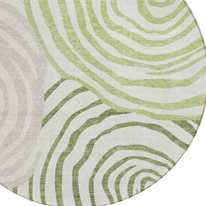 Homeroots 3' Beige Taupe And Green Abstract Washable Area Rug For Indoor And Outdoor High-traffic Spaces 8' Round Polyester 585858