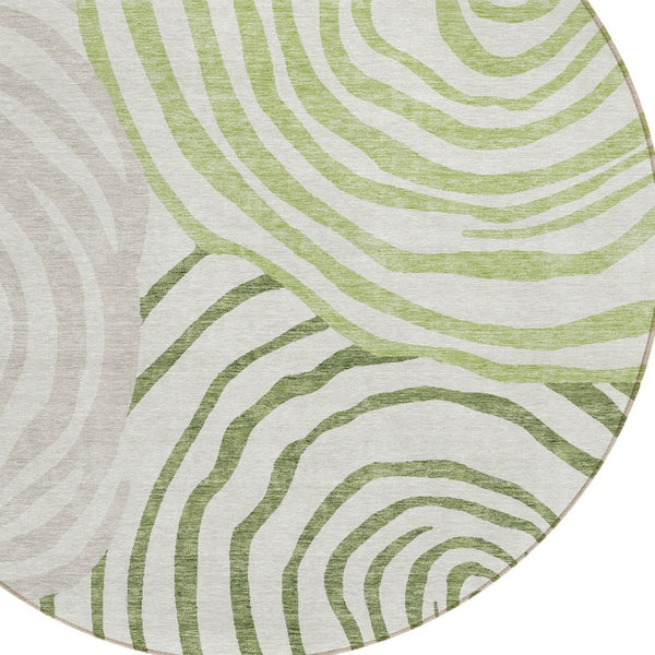 Homeroots 3' Beige Taupe And Green Abstract Washable Area Rug For Indoor And Outdoor High-traffic Spaces 8' Round Polyester 585858