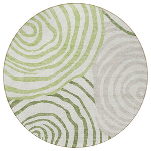 Homeroots 3' Beige Taupe And Green Abstract Washable Area Rug For Indoor And Outdoor High-traffic Spaces 8' Round Polyester 585858