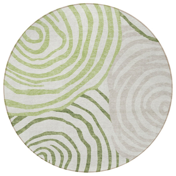 Homeroots 3' Beige Taupe And Green Abstract Washable Area Rug For Indoor And Outdoor High-traffic Spaces 8' Round Polyester 585858