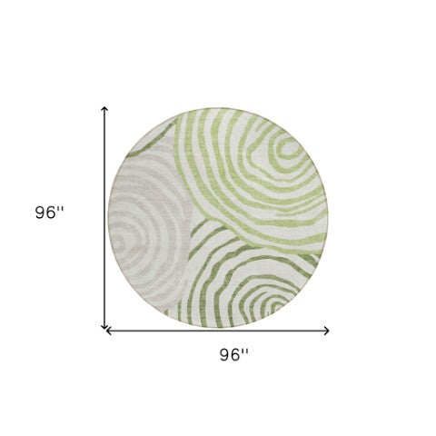 Homeroots 3' Beige Taupe And Green Abstract Washable Area Rug For Indoor And Outdoor High-traffic Spaces 8' Round Polyester 585858