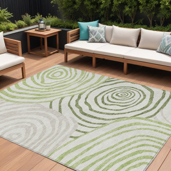 Homeroots 3' Beige Taupe And Green Abstract Washable Area Rug For Indoor And Outdoor High-traffic Spaces 8' X 10' Polyester 585859