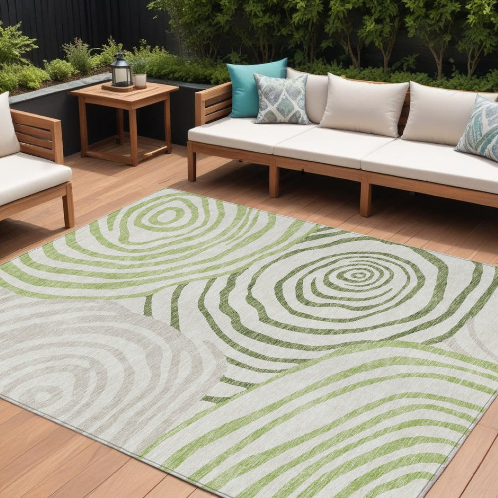 HomeRoots 9' Contemporary Artichoke & Fern Green Abstract Area Rug - Washable, Durable for Indoors & Outdoors 9' X 12' 585860