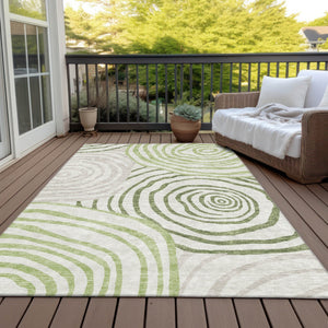 Homeroots 3' Beige Taupe And Green Abstract Washable Area Rug For Indoor And Outdoor High-traffic Spaces 9' X 12' Polyester 585860