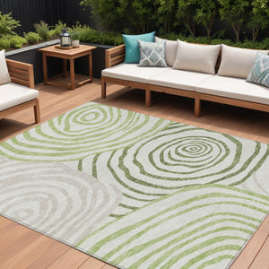 Homeroots 3' Beige Taupe And Green Abstract Washable Area Rug For Indoor And Outdoor High-traffic Spaces 10' X 14' Polyester 585861