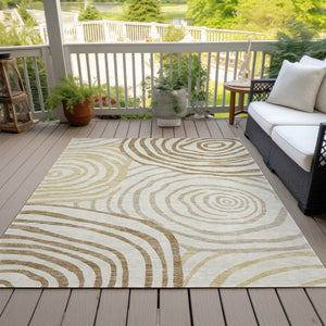 Homeroots 3' Beige Taupe And Green Abstract Washable Area Rug For Indoor And Outdoor High-traffic Spaces 3' X 5' Polyester 585862