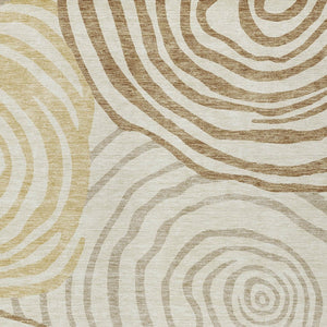 Homeroots 3' Beige Taupe And Green Abstract Washable Area Rug For Indoor And Outdoor High-traffic Spaces 5' X 8' Polyester 585863