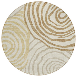 HomeRoots 5' Gold Ivory Beige Abstract Washable Area Rug – Durable, Stylish Design for Indoor and Outdoor Use 8' Round 585864