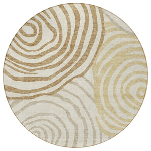 Homeroots 3' Beige Taupe And Green Abstract Washable Area Rug For Indoor And Outdoor High-traffic Spaces 8' Round Polyester 585864