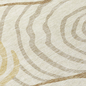 Homeroots 3' Beige Taupe And Green Abstract Washable Area Rug For Indoor And Outdoor High-traffic Spaces 8' Round Polyester 585864