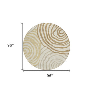 Homeroots 3' Beige Taupe And Green Abstract Washable Area Rug For Indoor And Outdoor High-traffic Spaces 8' Round Polyester 585864