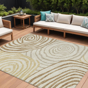 Homeroots 3' Beige Taupe And Green Abstract Washable Area Rug For Indoor And Outdoor High-traffic Spaces 8' X 10' Polyester 585865