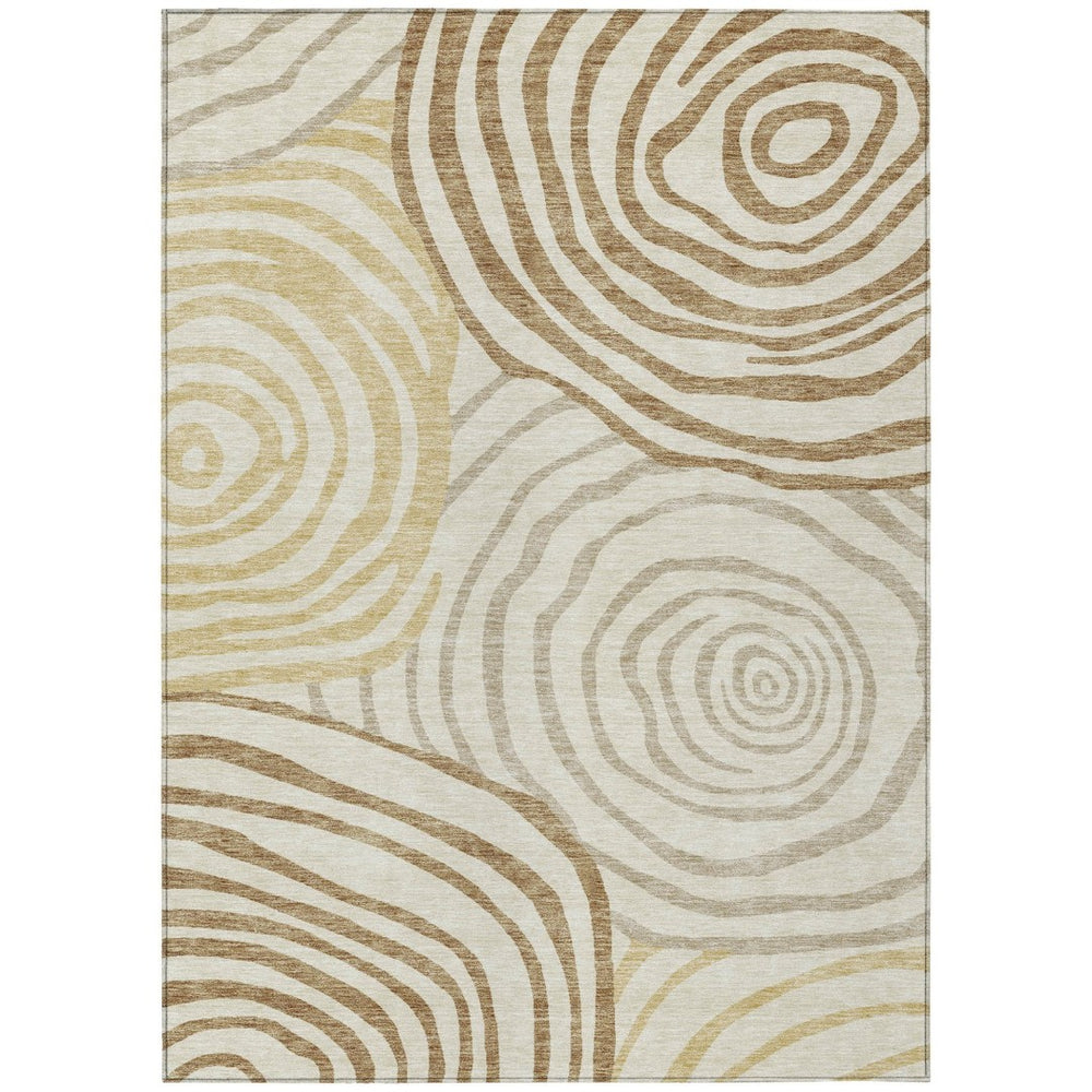 HomeRoots 9' Abstract Gold, Ivory & Beige Washable Area Rug – Durable, Stylish & Ideal for Indoor/Outdoor Use 9' X 12' 585866