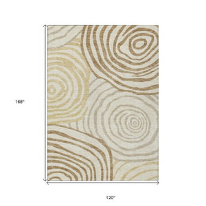 Homeroots 3' Beige Taupe And Green Abstract Washable Area Rug For Indoor And Outdoor High-traffic Spaces 10' X 14' Polyester 585867