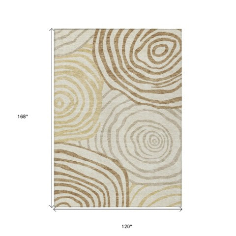Homeroots 3' Beige Taupe And Green Abstract Washable Area Rug For Indoor And Outdoor High-traffic Spaces 10' X 14' Polyester 585867