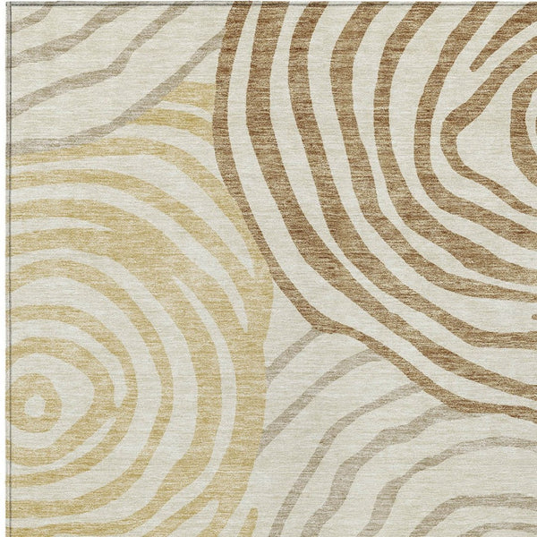 Homeroots 3' Beige Taupe And Green Abstract Washable Area Rug For Indoor And Outdoor High-traffic Spaces 10' X 14' Polyester 585867