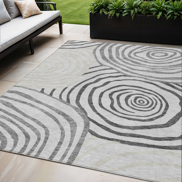 Homeroots 3' Beige Taupe And Green Abstract Washable Area Rug For Indoor And Outdoor High-traffic Spaces 5' X 8' Polyester 585869