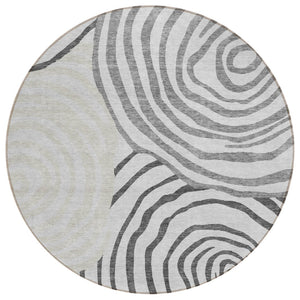 HomeRoots 5' Modern Abstract Gray and Silver Washable Area Rug for Indoor and Outdoor Living Spaces 8' Round 585870