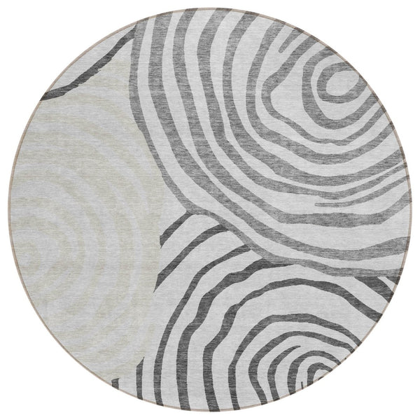 HomeRoots 5' Modern Abstract Gray and Silver Washable Area Rug for Indoor and Outdoor Living Spaces 8' Round 585870