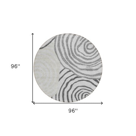 Homeroots 3' Beige Taupe And Green Abstract Washable Area Rug For Indoor And Outdoor High-traffic Spaces 8' Round Polyester 585870