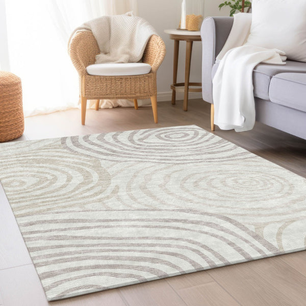 Homeroots 3' Beige Taupe And Green Abstract Washable Area Rug For Indoor And Outdoor High-traffic Spaces 3' X 5' Polyester 585874