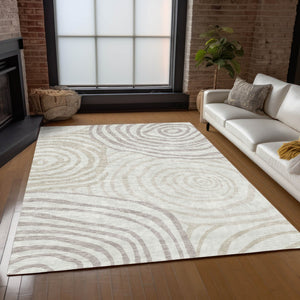 Homeroots 3' Beige Taupe And Green Abstract Washable Area Rug For Indoor And Outdoor High-traffic Spaces 3' X 5' Polyester 585874