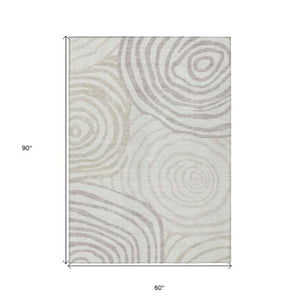 Homeroots 3' Beige Taupe And Green Abstract Washable Area Rug For Indoor And Outdoor High-traffic Spaces 5' X 8' Polyester 585875