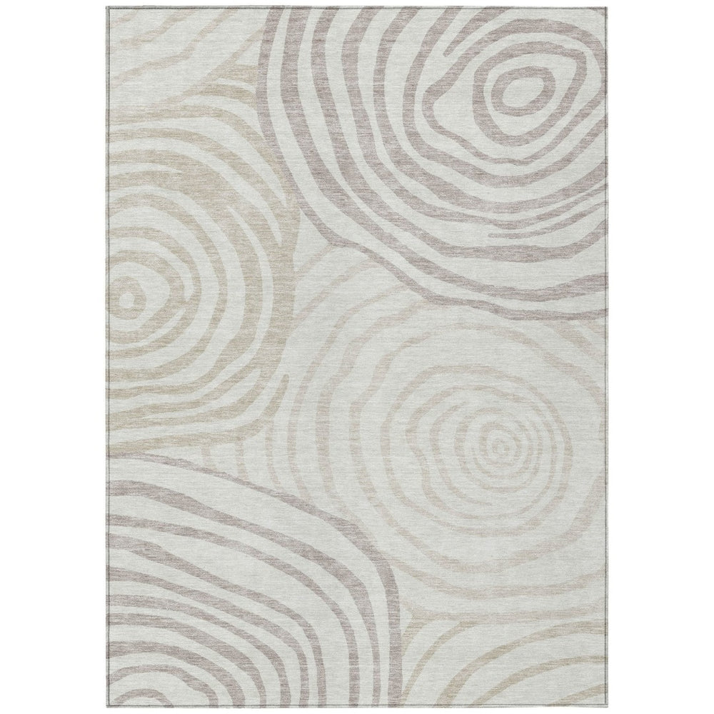 HomeRoots 5' Abstract Ivory Beige and Khaki Area Rug – Durable, Washable, Modern Design for Indoor/Outdoor Use 5' X 8' 585875