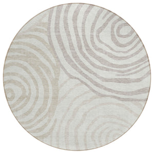 HomeRoots 5' Abstract Ivory Beige and Khaki Area Rug – Durable, Washable, Modern Design for Indoor/Outdoor Use 8' Round 585876