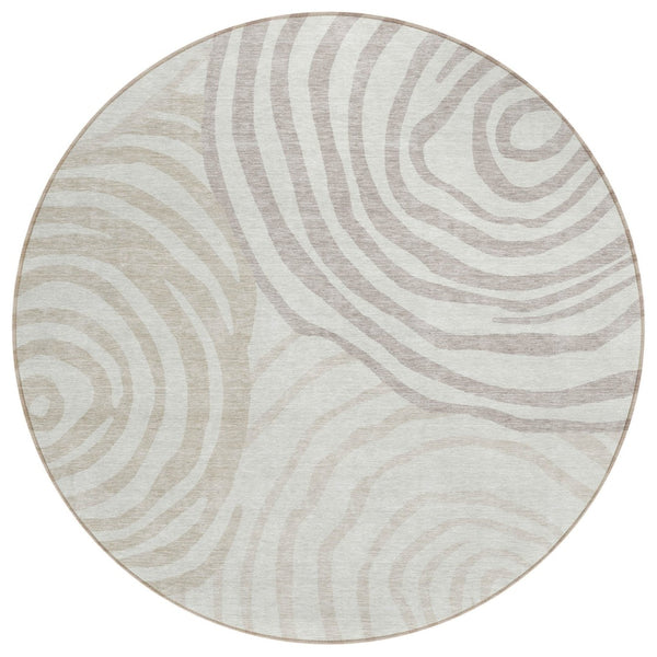 HomeRoots 5' Abstract Ivory Beige and Khaki Area Rug – Durable, Washable, Modern Design for Indoor/Outdoor Use 8' Round 585876