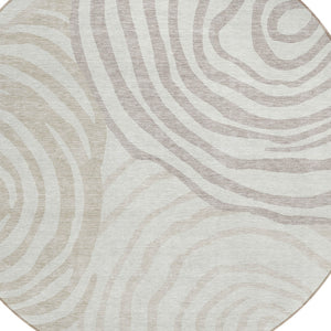 Homeroots 3' Beige Taupe And Green Abstract Washable Area Rug For Indoor And Outdoor High-traffic Spaces 8' Round Polyester 585876