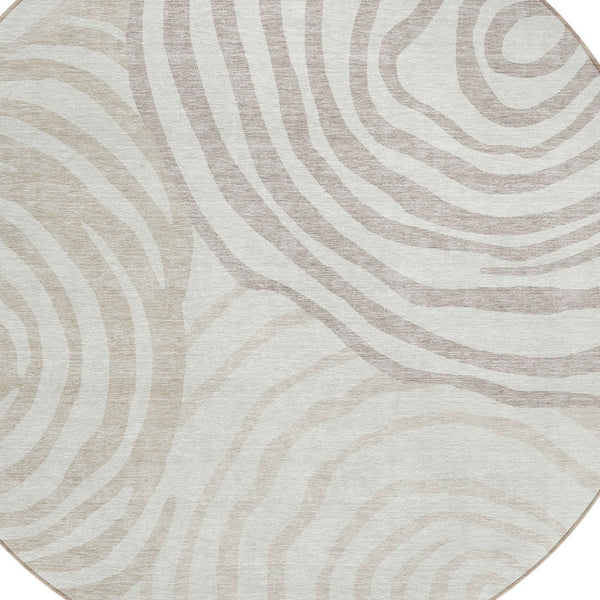 Homeroots 3' Beige Taupe And Green Abstract Washable Area Rug For Indoor And Outdoor High-traffic Spaces 8' Round Polyester 585876