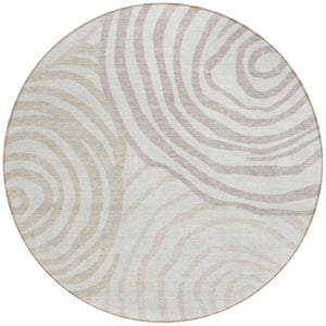Homeroots 3' Beige Taupe And Green Abstract Washable Area Rug For Indoor And Outdoor High-traffic Spaces 8' Round Polyester 585876