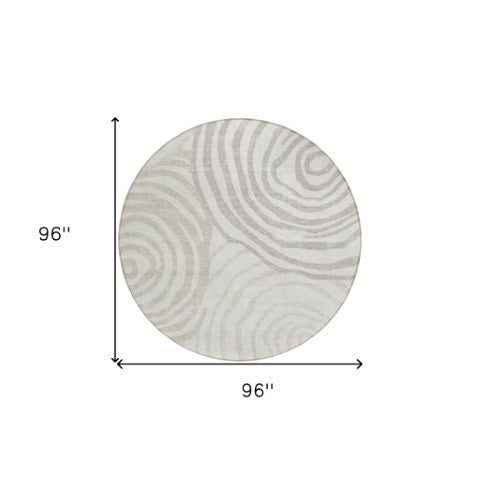 Homeroots 3' Beige Taupe And Green Abstract Washable Area Rug For Indoor And Outdoor High-traffic Spaces 8' Round Polyester 585876