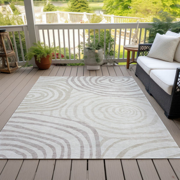 Homeroots 3' Beige Taupe And Green Abstract Washable Area Rug For Indoor And Outdoor High-traffic Spaces 8' X 10' Polyester 585877