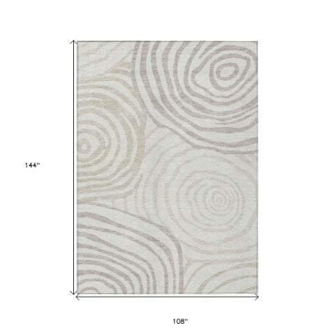 Homeroots 3' Beige Taupe And Green Abstract Washable Area Rug For Indoor And Outdoor High-traffic Spaces 9' X 12' Polyester 585878