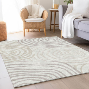 Homeroots 3' Beige Taupe And Green Abstract Washable Area Rug For Indoor And Outdoor High-traffic Spaces 9' X 12' Polyester 585878