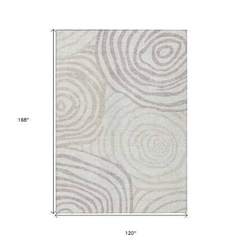 Homeroots 3' Beige Taupe And Green Abstract Washable Area Rug For Indoor And Outdoor High-traffic Spaces 10' X 14' Polyester 585879
