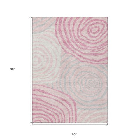 Homeroots 3' Beige Taupe And Green Abstract Washable Area Rug For Indoor And Outdoor High-traffic Spaces 5' X 8' Polyester 585881