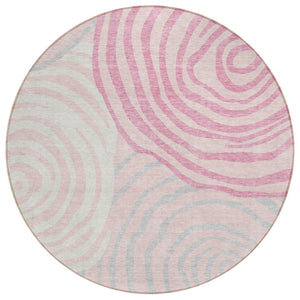 HomeRoots 5' Abstract Pink, Ivory, and Gray Area Rug - Stylish, Washable Indoor/Outdoor Design for Any Space 8' Round 585882