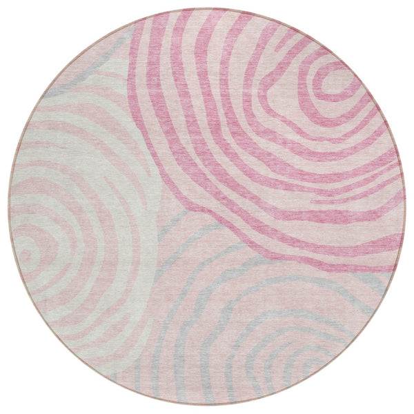 HomeRoots 5' Abstract Pink, Ivory, and Gray Area Rug - Stylish, Washable Indoor/Outdoor Design for Any Space 8' Round 585882