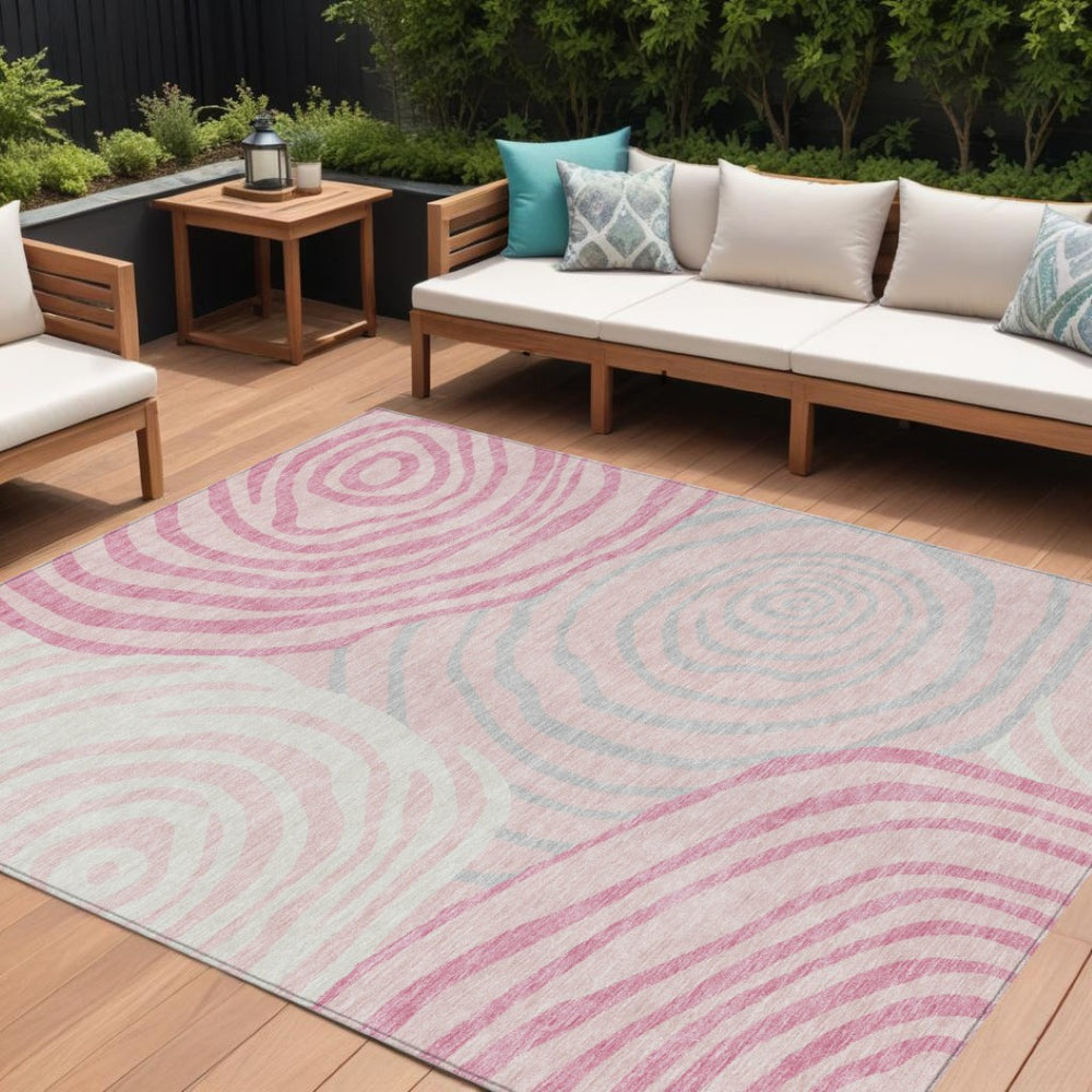HomeRoots 9' Stylish Abstract Washable Area Rug for Indoor & Outdoor Use - Modern Pink, Ivory & Gray Design 9' X 12' 585884
