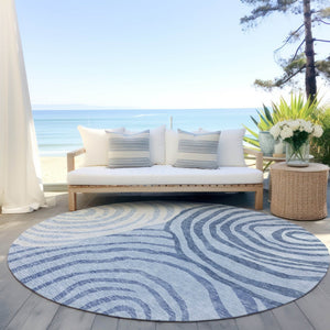 HomeRoots 5' Stylish Sky Blue and Ivory Abstract Area Rug - Machine Washable, Indoor/Outdoor Durable Design 8' Round 585888