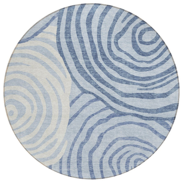 HomeRoots 5' Stylish Sky Blue and Ivory Abstract Area Rug - Machine Washable, Indoor/Outdoor Durable Design 8' Round 585888
