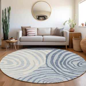 Homeroots 3' Beige Taupe And Green Abstract Washable Area Rug For Indoor And Outdoor High-traffic Spaces 8' Round Polyester 585888