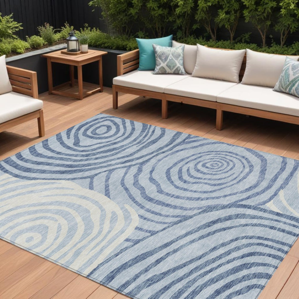 HomeRoots 9' Abstract Washable Indoor Outdoor Area Rug in Sky Blue and Ivory - Coastal Style for Home & Patio 9' X 12' 585890