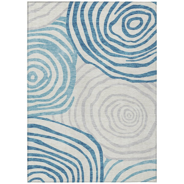 HomeRoots 5' Modern Teal Blue, Ivory & Silver Abstract Area Rug - Durable, Washable for Indoor & Outdoor Use 5' X 8' 585893