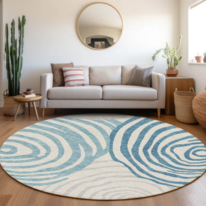 Homeroots 3' Beige Taupe And Green Abstract Washable Area Rug For Indoor And Outdoor High-traffic Spaces 8' Round Polyester 585894