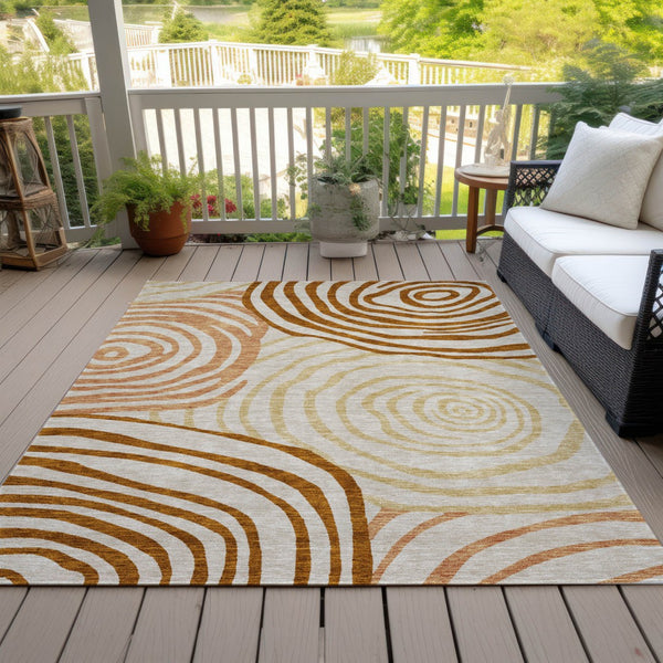 Homeroots 3' Beige Taupe And Green Abstract Washable Area Rug For Indoor And Outdoor High-traffic Spaces 3' X 5' Polyester 585898